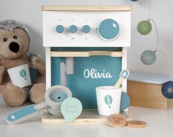 Holzspielzeug Kinderküche Kaffeemaschine mint, personalisierbar, Ostergeschenke Kinder