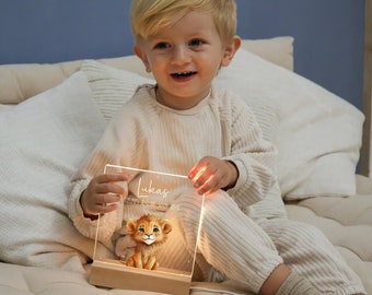 Veilleuse Bois Personnalisée Lampe LED Murale Bois Gravée - Veilleuse Lion Avec Prénom Personnalisé Prénom Gravé Cadeau
