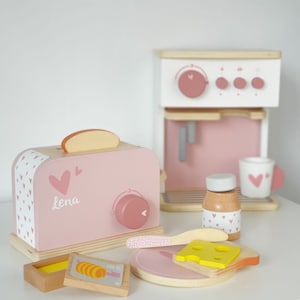 Children's kitchen accessories wood, kitchen accessories toaster including accessories pink, customizable, Christmas gifts personalized