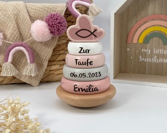 Christening gift, stacking tower pink for christening, christening gift girl