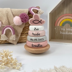 Christening gift, stacking tower pink for christening, christening gift girl