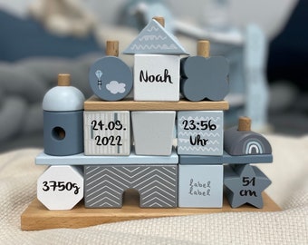 Baby Geschenke personalisiert,  Steckhaus blau personaliserbar