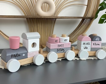 Geschenk Geburt, Babygeschenke zur Geburt, Holzeisenbahn personalsiert rosa, personalisierte Babygeschenke, Ostergeschenk Baby