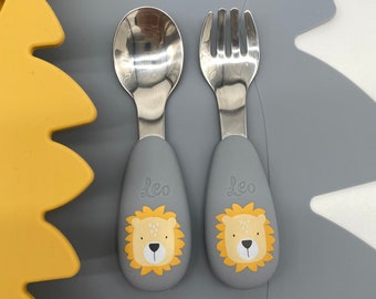 Children's cutlery with engraving lion Tryco, baby gift, customizable