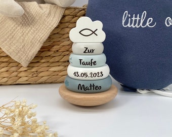 Baptism gift, stacking tower blue for baptism, personalizable, label label