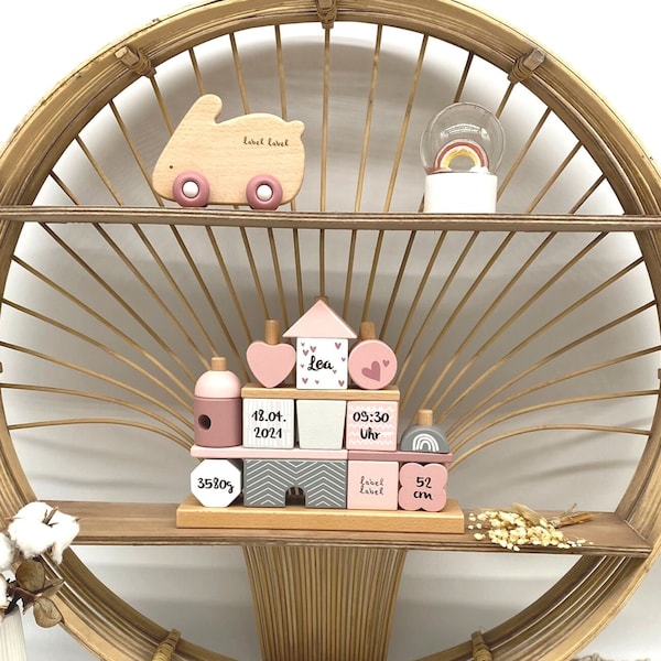 Personalisierte Geschenke Baby Steckspiel Haus rosa personalisiert