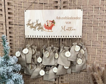 Advent calendar wooden Advent calendar to fill, Santa with sleigh, Advent calendar personalized Advent calendar DIY Christmas decoration