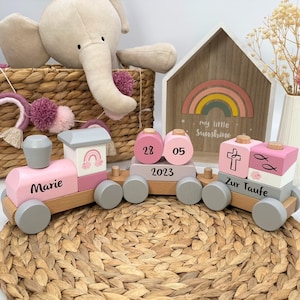 Baptism gift girl baptism gift Exceptional baptism gift wooden railway MM personalized pink
