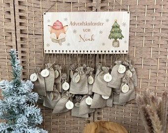 Adventskalender Holz Adventskalender zum befüllen, Fuchs mit Tannenbaum, Adventskalender personalisiert Adventskalender DIY Weihnachtsdeko