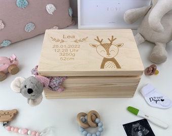 Erinnerungskiste für Babys und Kinder – Reh, Personalisiertes Baby Geschenk,  personalisiert