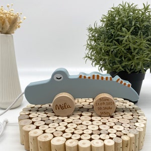 Pull-along toy personalized crocodile, baby toy, wooden toy for babies, baby gift birth