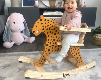 Regali personalizzati per bambini, animale a dondolo Leopardo Tryco, regalo per il primo compleanno, regali personalizzati, regali di Pasqua per bambini