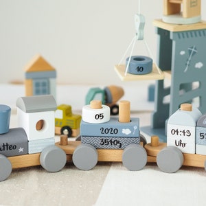 Baby gift birth gift birth boy baby gift personalized, wooden train birthday blue