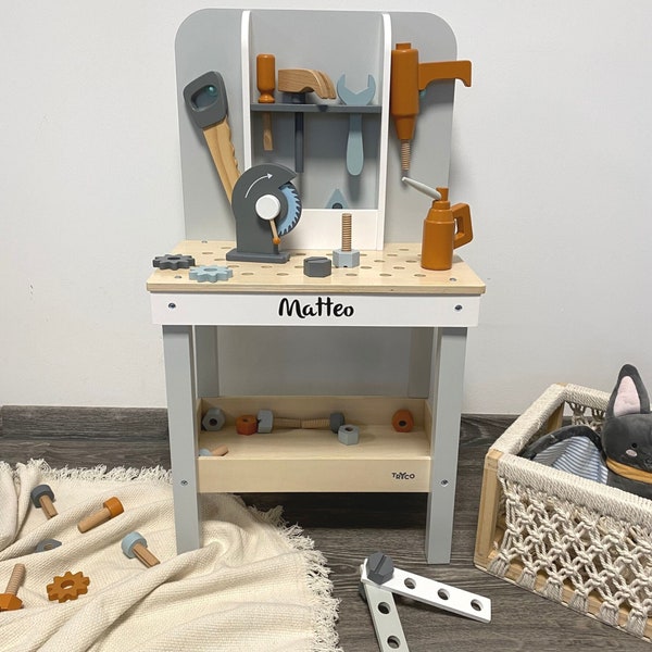 Workbench with wooden tools, customizable, Easter gifts for children