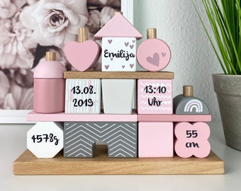 Taufgeschenk, Personalisiertes Steckspiel Haus rosa personalisiert