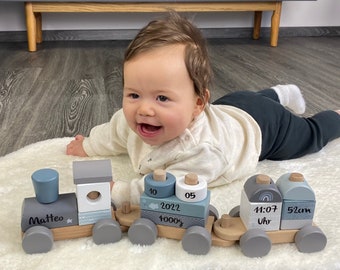 Personalisierte Babygeschenke, Babygeschenk zur Geburt, Baby Geschenke, Geschenk zur Geburt, Eisenbahn personalisiert blau