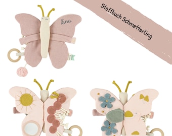 Stoffbuch Schmetterling Trixie, Geschenk zur Geburt, personalisierbar