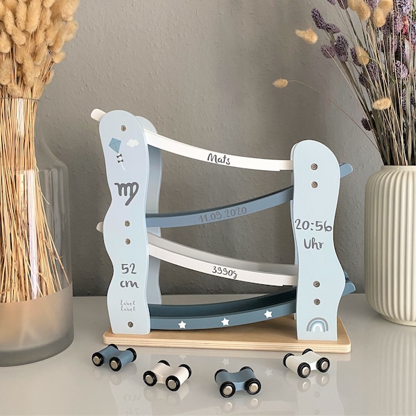 Taufgeschenk, Außergewöhnliche personalisierte Kugelbahn Drachen blau, personalisierbar, Geschenke Ostern Baby