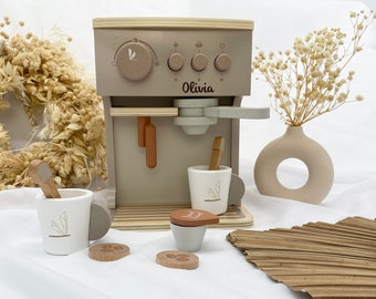Machine à café en bois, machine à café enfant nougat, accessoires de cuisine enfant, personnalisable, cadeau Pâques bébé