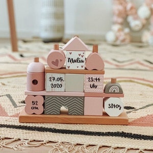 Personalisiertes Stapel und Steckspiel Haus rosa, bedruckt personalisierbar Bild 1