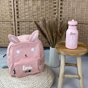 Children&#39;s backpack with name, kindergarten backpack personalized as a set with drinking bottle, Trixie children&#39;s backpack, daycare backpack rabbit