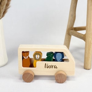 Regalo de primer cumpleaños, autobús con animales, juguete de motricidad, coche de madera para construcción, juguete, regalo de Navidad para niños