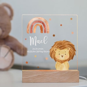 Nachtlicht Geburt Löwe Regenbogen – Nachtlicht Baby mit Namen – Geschenk zur Geburt personalisiert – LED Nachtlampe Kinderzimmer