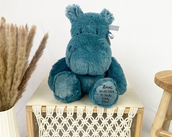 Peluche personalizzato, peluche con nome, regali personalizzati bambino, peluche con nome, ippopotamo blu, regalo nascita bambino