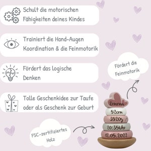 Babygeschenk Geburt, Geschenk zur Geburt, Personalisierter Stapelturm rosa, personalisierte Geschenke Baby, Geschenke Ostern Baby Bild 6