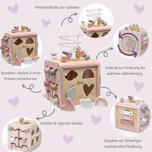 Cadeau bébé naissance, cube motricité étiquette rose, personnalisable, cadeau Pâques bébé image 3