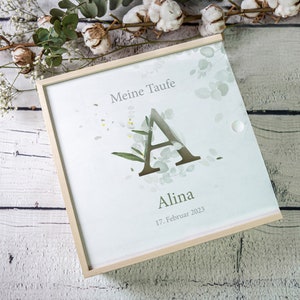 Memory box baptism letter - eucalyptus, memory box baptism, wooden box baby, personalized gift baby, baptism gift