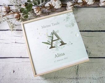 Memory box baptism letter - eucalyptus, memory box baptism, wooden box baby, personalized gift baby, baptism gift