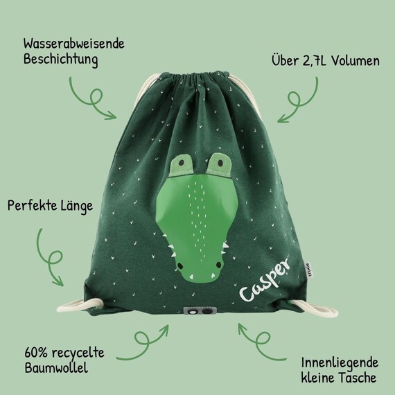 Borsa da palestra per bambini personalizzata coccodrillo, borsa da