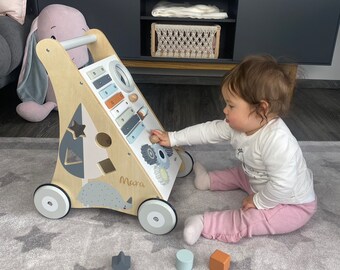 Geschenk zum 1 Geburtstag, Babygeschenk Geburt, Lauflernwagen aus Holz mit Motorikspielzeug,  Ostergeschenke Kinder personalisierbar