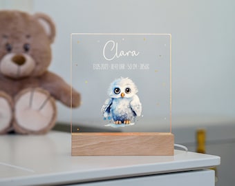 Night light children, snowy owl, personalized night light, baby gift birth, gift for birth