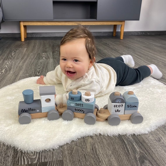 Cadeaux bébé personnalisés, cadeau bébé pour naissance, cadeaux bébé, cadeau  naissance, chemin de fer personnalisé bleu -  France