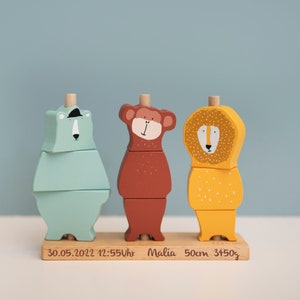 Personalized baby gift, wooden stacking game with animals, customizable