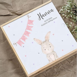 Memory box baby bunny pink, memory box wood, memory box baby, birth gift girl, memory box with name