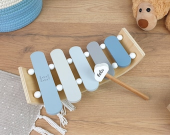 Etiquette Cadeau Xylophone Bleu 1er Anniversaire Personnalisable