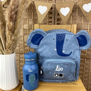 Children&#39;s backpack with name, kindergarten backpack personalized as a set with drinking bottle, Trixie children&#39;s backpack, daycare backpack elephant