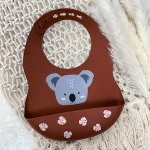 Bibs with names Koala Tryco, silicone bibs, children's dishes with names, baby bibs with names