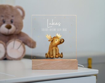 Night light for children, moose, personalized night light, baby gift birth, gift for birth, wooden night lamp