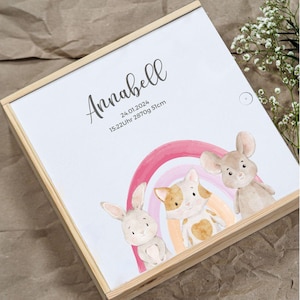 Memory box rainbow pink, memory box wood, memory box baby, birth gift, memory box with name