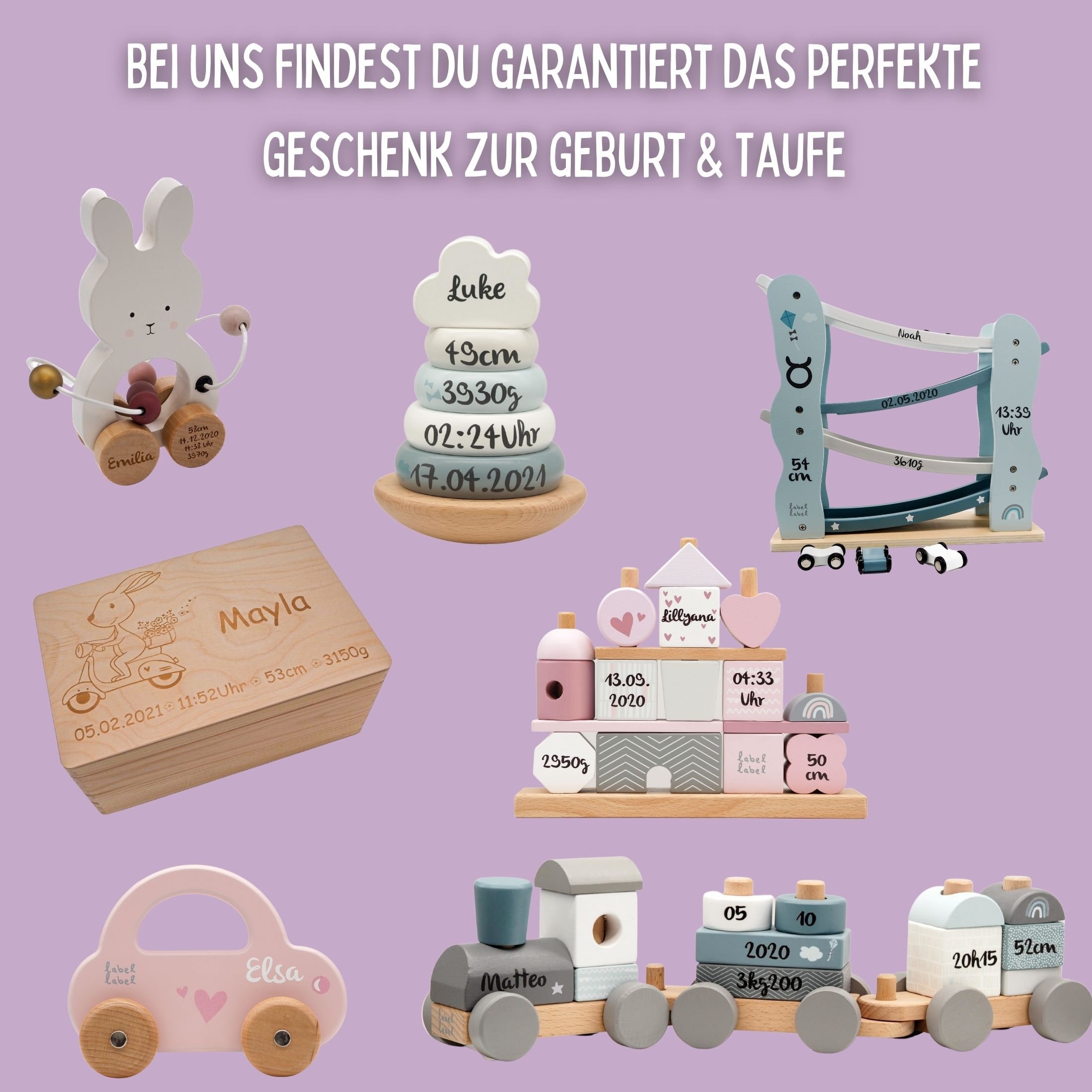 Personalisiertes Baby-Geschenk Mit Namen & Datum – Acrylplatte Mit Holzsockel, Für Zimmerdeko Oder Taufe