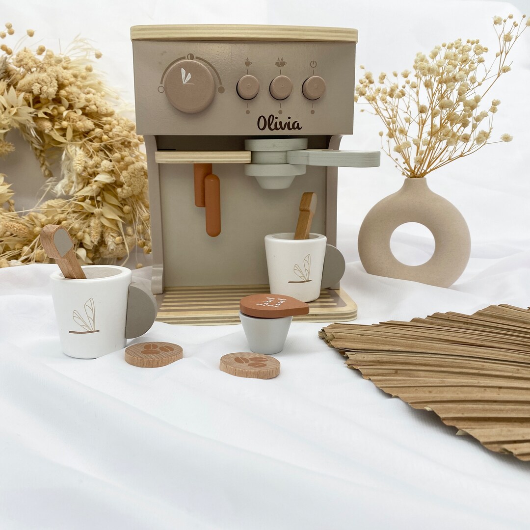 Machine à Café En Bois Personnalisable Nougat – Avec Accessoires Et Boutons Rotatifs, Dès 3 Ans – Label Label
