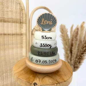 Regalo de nacimiento personalizado: torre apilable para bebé con nombre, regalo de madera personalizado para bebé, juguete Montessori para niños y niñas.