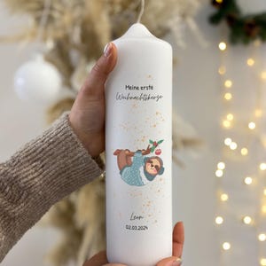 Christmas candle, personalized candle, candle with Christmas motif, first candle, first Christmas candle, candle for children, sloth motif