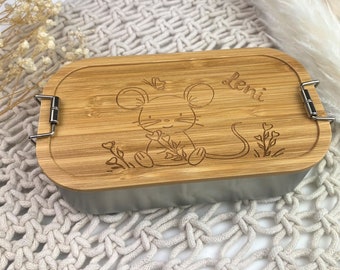 Personalized lunch box, children's lunch box with mouse compartments, children's snack box, stainless steel lunch box