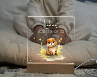 Personalisiertes Nachtlicht Kinder Otter – Geschenk zur Geburt personalisiert – Nachtlicht Baby mit Namen – LED Nachtlampe Kinderzimmer