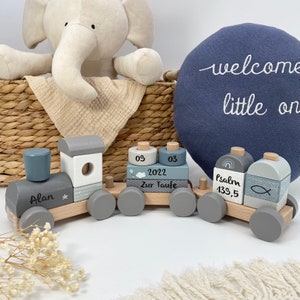 Christening gift, personalized wooden train blue, christening gift for boys, christening gift ideas
